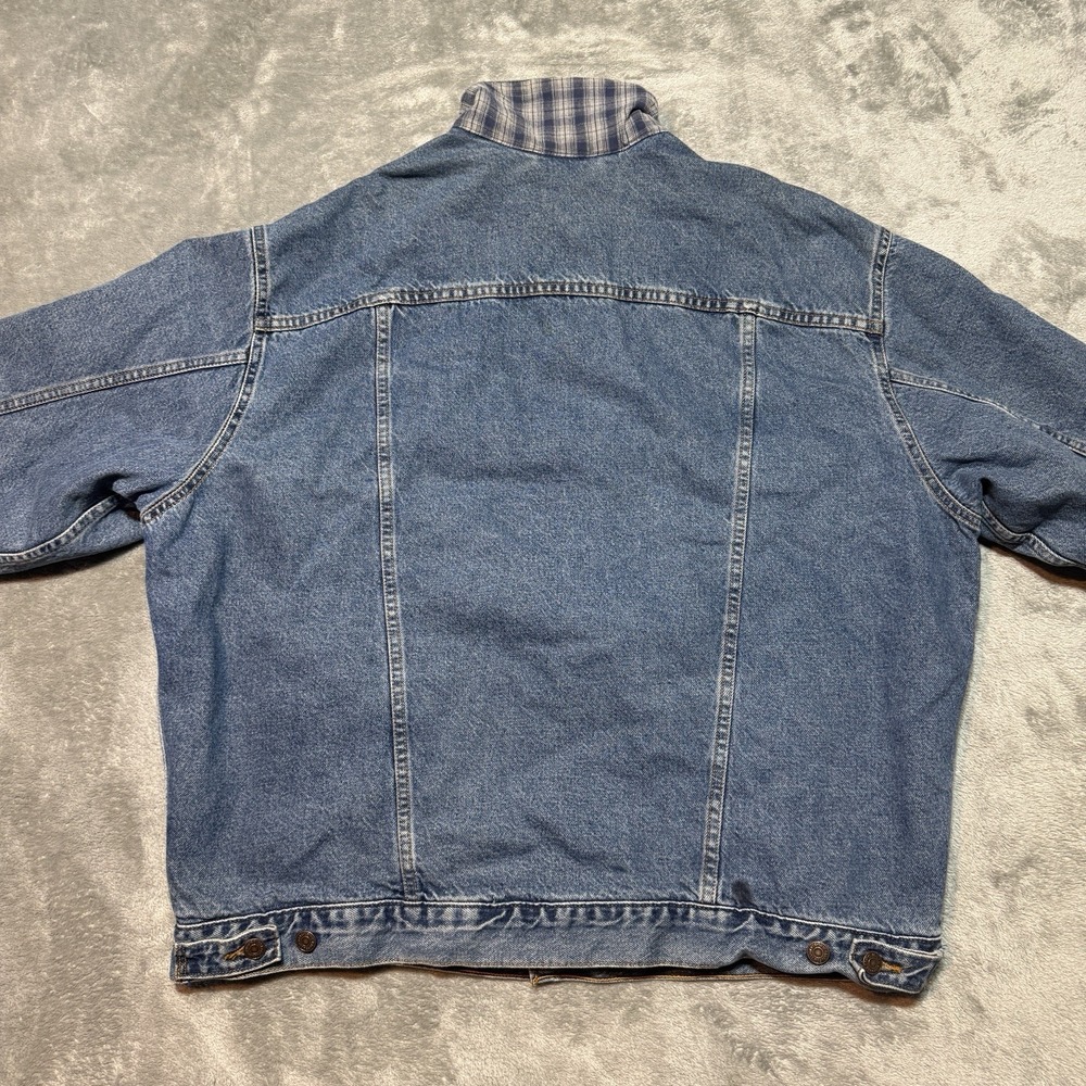 Vintage Levi's Plaid Lined Denim Trucker Jacket XL Made in USA 70699 Blue - Picture 9 of 13